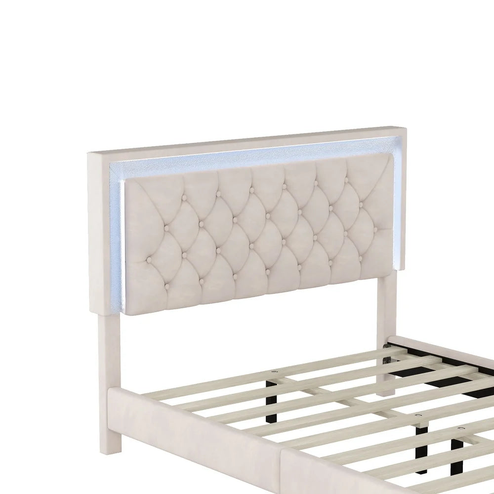 Full Size Upholstered Bed Frame with Luxo Nation  Modern Velvet Platform Bed with Tufted Headboard